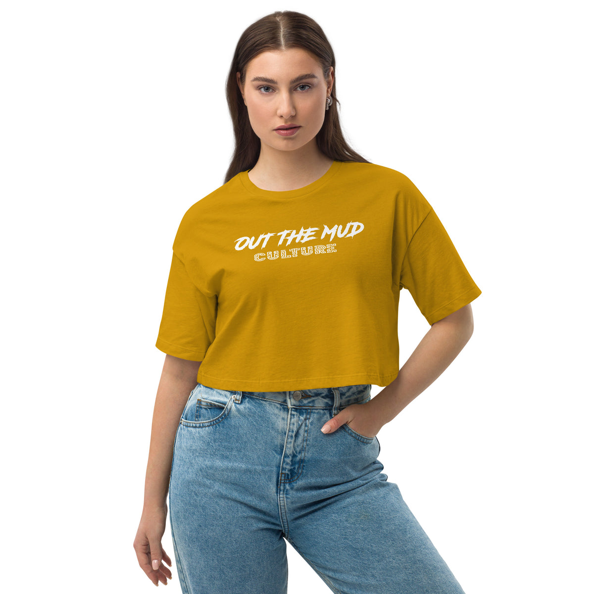 Out the mud culture Loose drop shoulder crop top