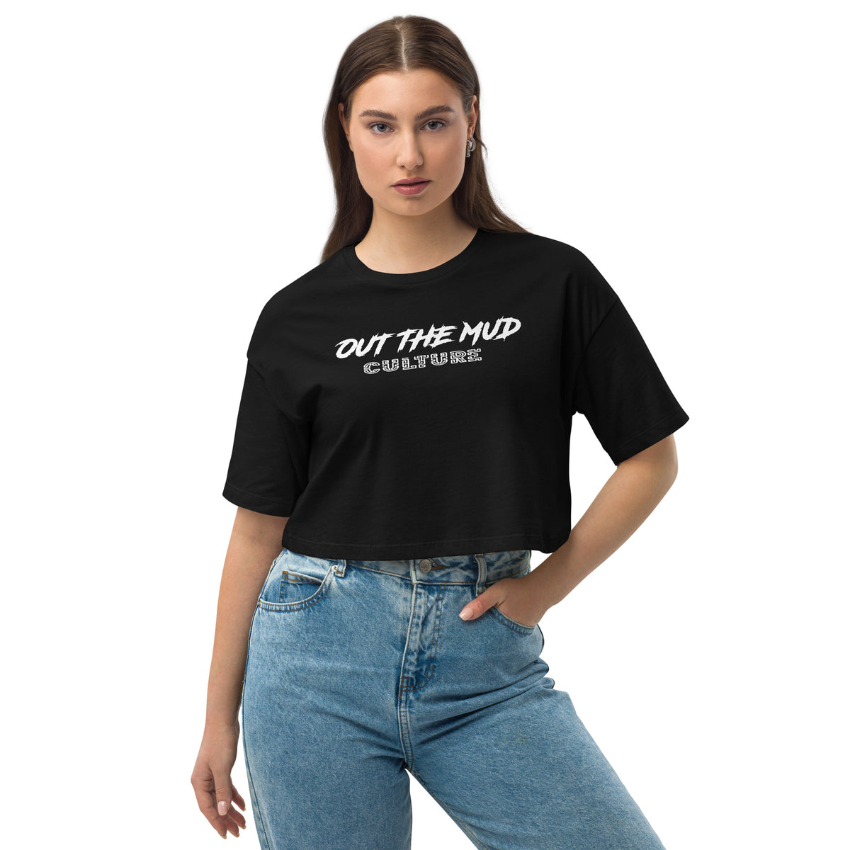 Out the mud culture Loose drop shoulder crop top