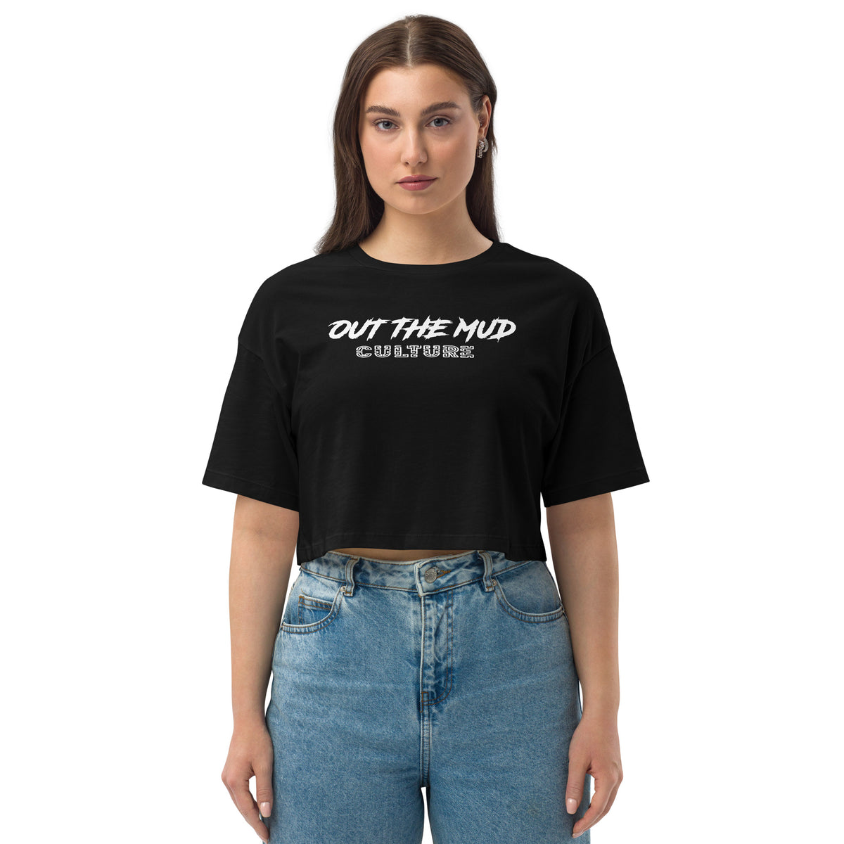 Out the mud culture Loose drop shoulder crop top